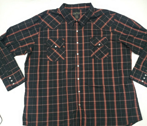 High Noon Western Shirt Plaid Pearl Snap Long Sleeve Men's Sz 3XL Black/Red EUC - Picture 3 of 8