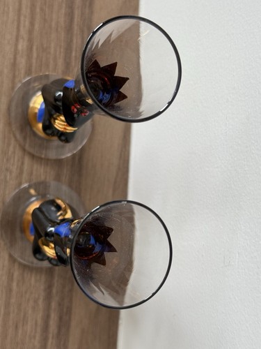 ORREFORS Nobel DEVIL SNAPS GLASS signed Gunnar Cyrén Blue Red Black Gold 2 Pair - Picture 5 of 14