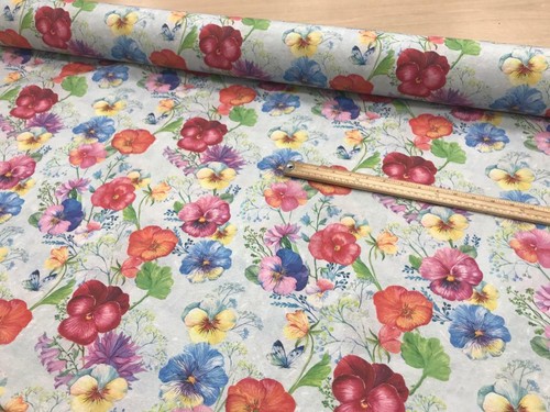 Designer cotton linen look fabric botanical flowers print curtain material 140cm - Picture 14 of 31
