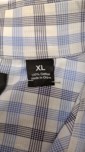 Saks Fifth Avenue Black Button Down Camp Blue Plaid Shirt Men's Size XLarge - Picture 8 of 20