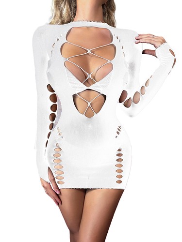 US Women Mini Dress Fishnet Nightwear See-Through Clubwear Bodycon Bodysuit Mesh - Picture 20 of 78
