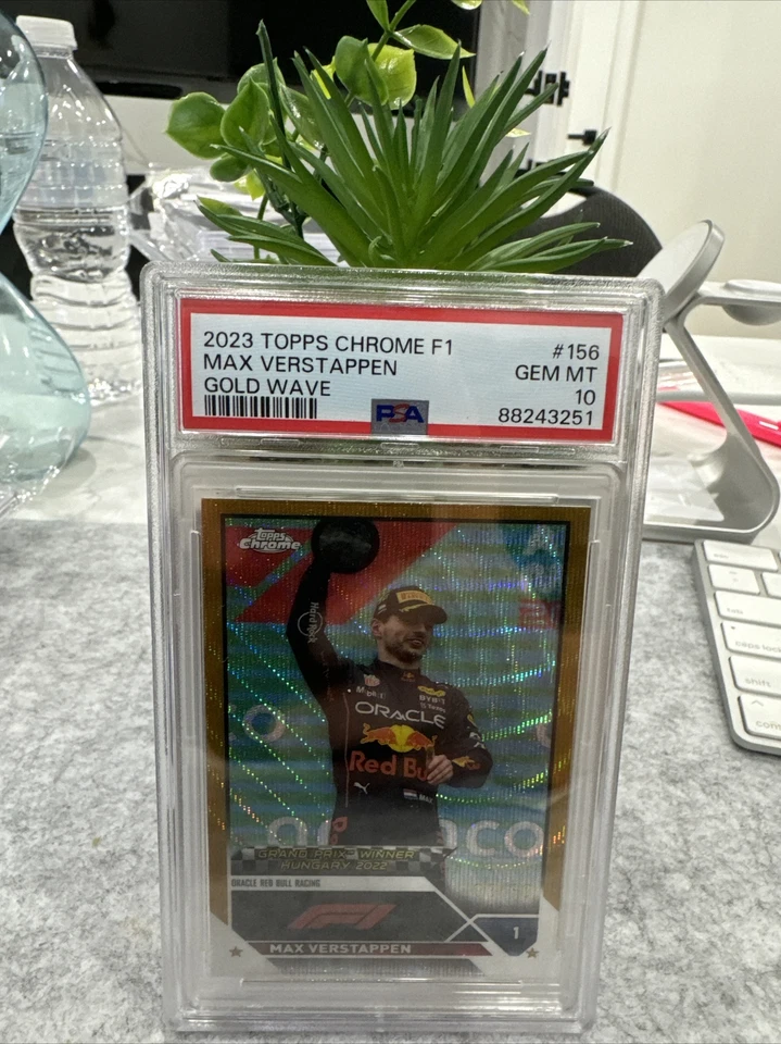 2023 Topps Chrome Formula 1 F1 Max Verstappen #156 Gold Wave /50 PSA 10 POP 1 - Image 3 of 4