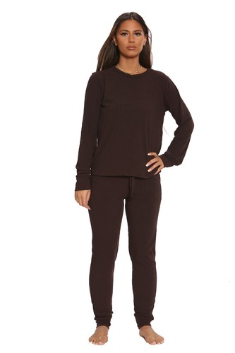 Damen 2-teilig Marl Strick gerippt Unterteil Lounge Wear Anzug Set Damen Trainingsanzug - Bild 19 von 19