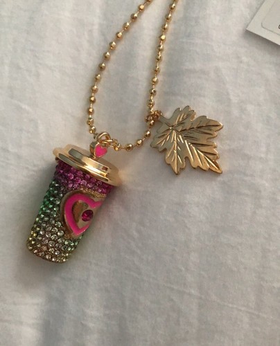 Betsey Johnson Gold Tone Ball Chain & Crystal Coffee Cup Pendant Necklace NWT - Picture 12 of 16