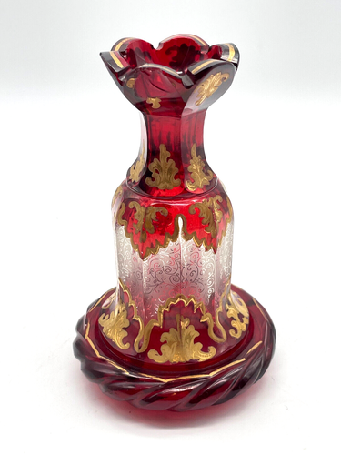 Antike Parfümflasche Flakon Flasche Böhmisch Rubinrot Glas Überzug 19. Jhd- 13cm - Bild 4 von 16