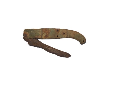 Ancient folding razor knife. Cossacks. Iron. Copper handle. 17-18 ...
