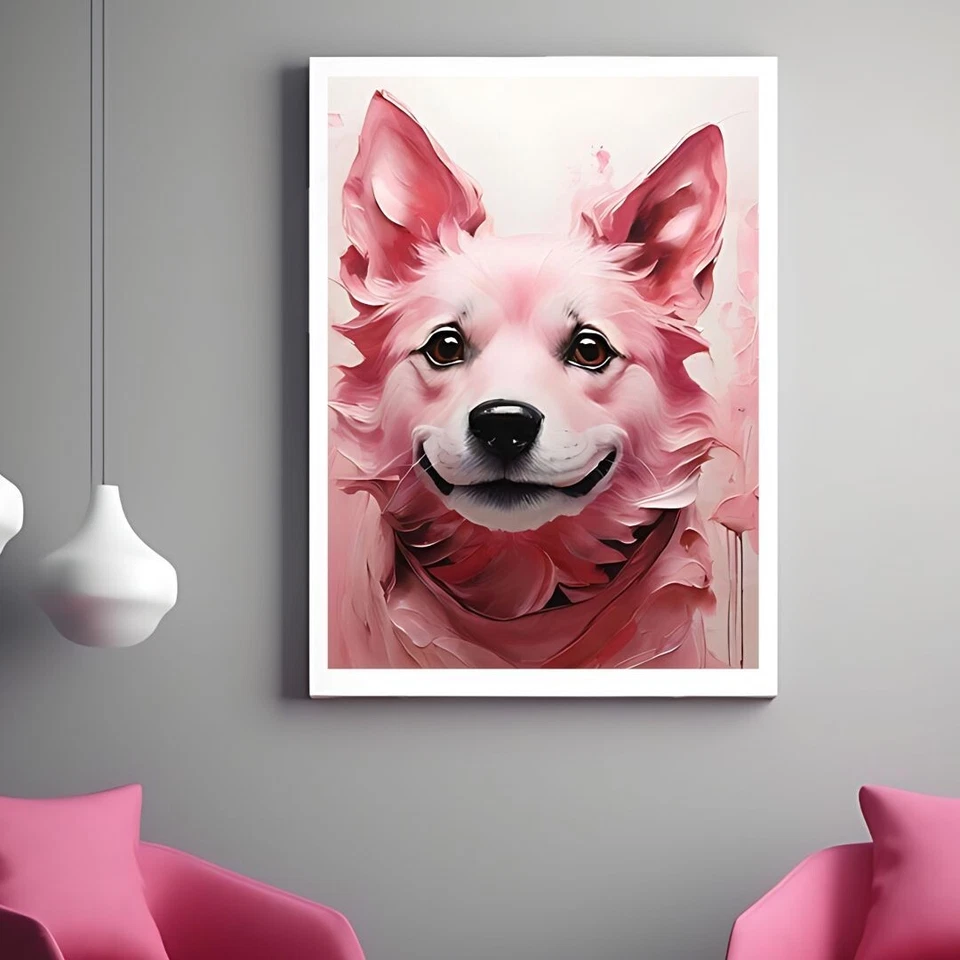 Dog - Pink - Cute Puppy- Pet Art - Animal- Digital Wall Art Poster Decor - Image 2 of 2