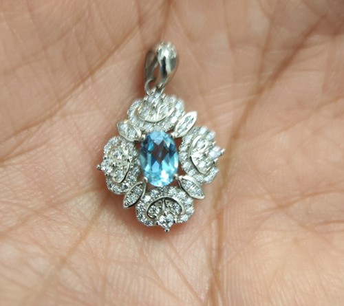 Sterling Silver Natural Blue Topaz Pendant Without Chain New UK Seller 00732 - Picture 3 of 6