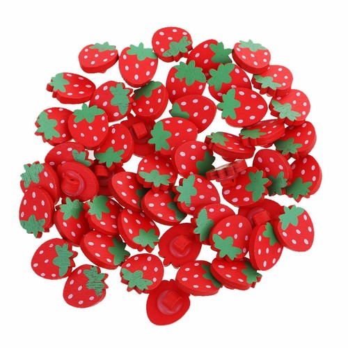 50pcs Strawberry Shape Wooden Shape Buttons Ornaments for Sewing 21mm - Picture 4 of 8