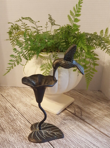 Escultura vintage de colibrí de bronce y flores 9""H extraíble ajustable Taiwán - Imagen 4 de 11