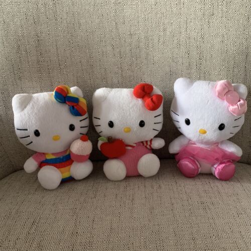 Lot 3 Hello Kitty Doll Christmas Rainbow Apple Ballerina Ty Beanie Plush Toy 6” - Picture 1 of 7