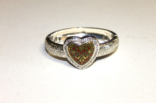 Brighton Retired Heart Song Devotion bracelet Red Gold Silver Crystals. #1419
