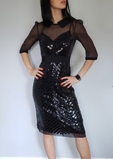 $6525 Designer Rare PRADA Women's Black Lace Sleeves Sequin Midi Dress XS