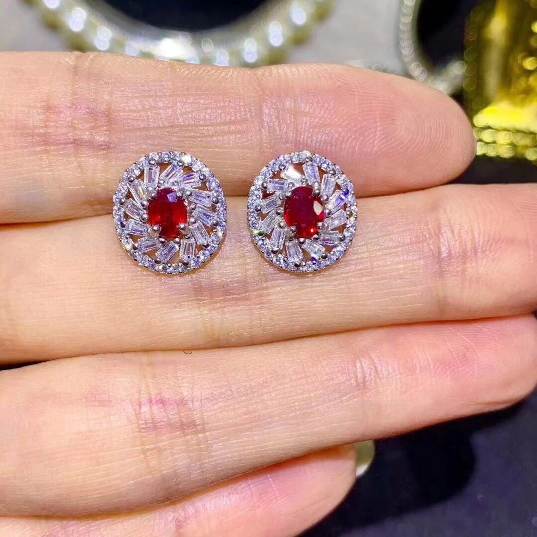 9ct, Natural Ruby & Diamond Earrings Tdw=.25ct in Red | Stewart Dawsons