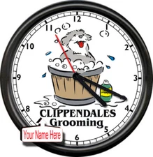 Personalized Gift Dog Grooming Pet Store Groomer Wash Bath Vet Sign Wall Clock 