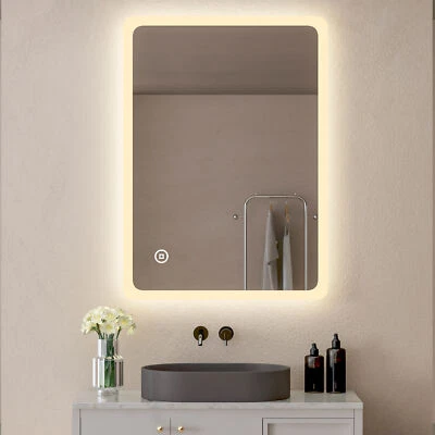 BOROMAL LED Touch Badspiegel Beleuchtung Spiegel Touch Wandschalter 50x70cm Wandspiegel