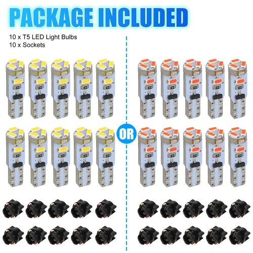 10X T5 74 17 37 LED Instrument Gauge Cluster Dash Light Bulbs +Sockets White/Red - Picture 6 of 20