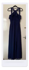 Little Mistress Navy Blue HalterNeck Maxi Prom Dress/ Side Split Gown Size 8 VGC