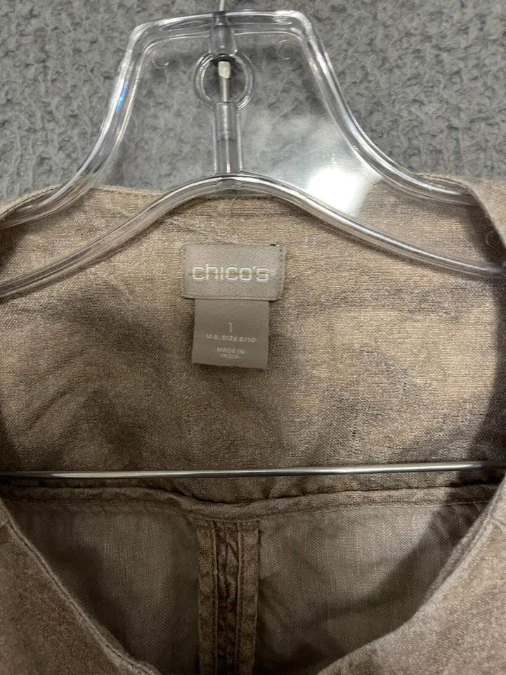 Chicos Jacket Womens 100% Linen Size 1 Full Zip Tan Adult - Image 2 of 4