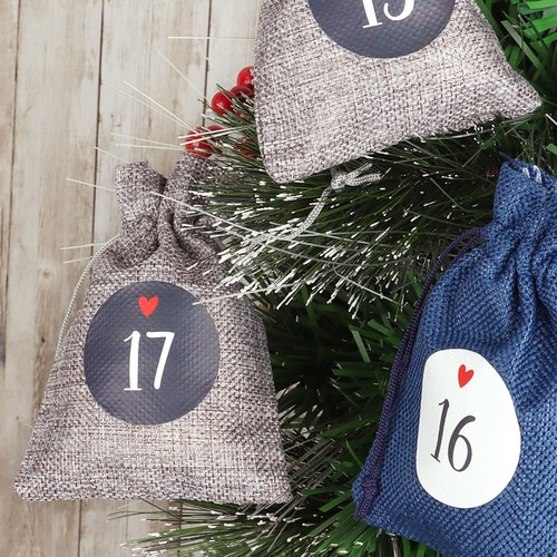 G Decor Blue and Grey Cloth Reusable Advent Calendar Bags - Picture 3 of 10
