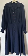 Vestido Vintage Azul Cinturón Ajuste y Acampanado Botones Náuticos Casero Academia Biblioteca
