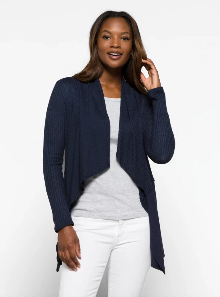 VELVET ~ Sz Small ~ Navy Marble Textured Stitch Fix Thermal Waffle Cardigan a66 - Image 2 of 4