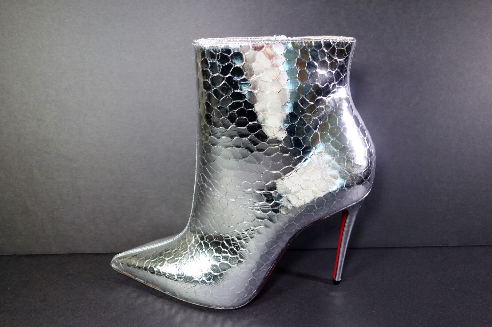 silver metallic booties