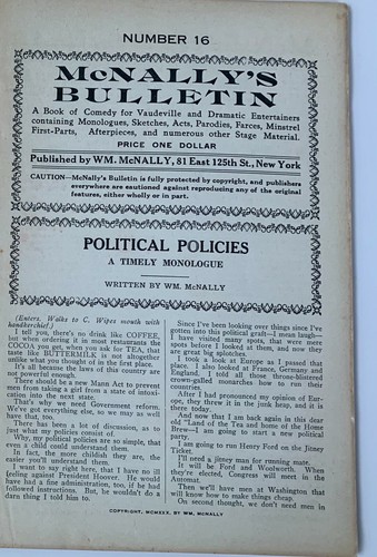 McNally's Bulletin No. 16 Vaudeville Burlesque Blackface Minstrelsy 1930 - Picture 3 of 6