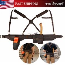 TOURBON Outdoor Leather Loggers Tool Carry Suspender Belt Pouch Woodsmen Felling
