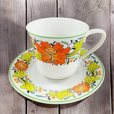 Spode Caribbean Bone China Porcelain Teacup And Saucer Set Made In England VTG