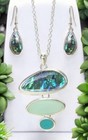 Seaglass and Abalone Shell Necklace and Abalone Dangle Earrings Set.
