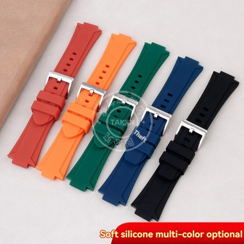 Bracelet de montre en caoutchouc silicone coloré bracelet convexe broche boucle fermoir acier hommes - Photo 2/34
