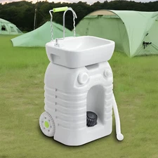 Outdoor Portable Camping Sink w/Soap Dispenser 45L Rolling Hand Wash Basin Stand