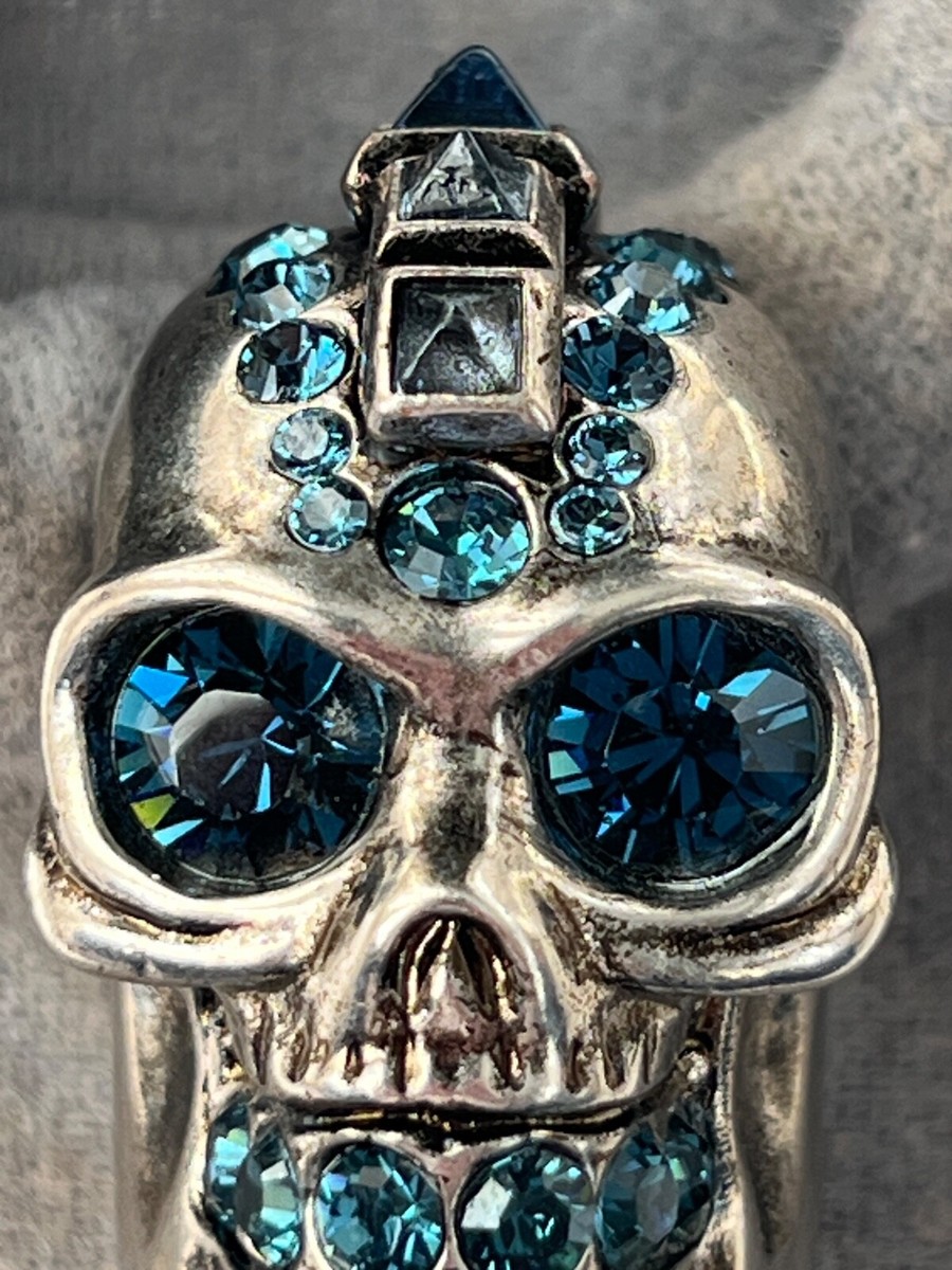 Alexander McQueen Iconic Skull Spike Mohawk Blue Crystal Statement