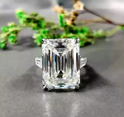 5Ct Emerald Cut Real D Color Moissanite Wedding Ring Solid 14k White Gold 6