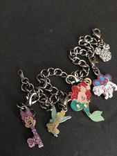 Disney 5 Charms Bracelet TinkerBell Minni Rhinestone Micky Mermaid Ariel Silver