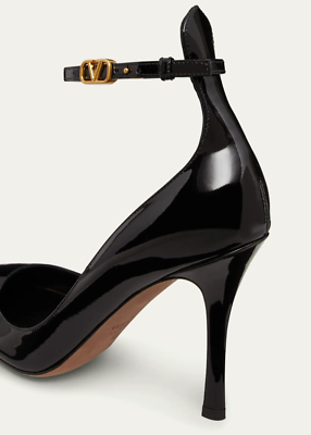 Valentino Garavani Tango Patent V Logo Ankle-Strap Stiletto Pumps