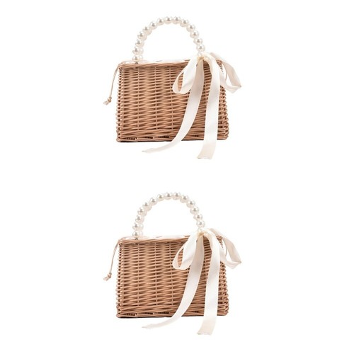 2 Pack Pearl Handbag Miss Straw Beach Bags Women Summer Purse Woman - 第 3/12 張圖片