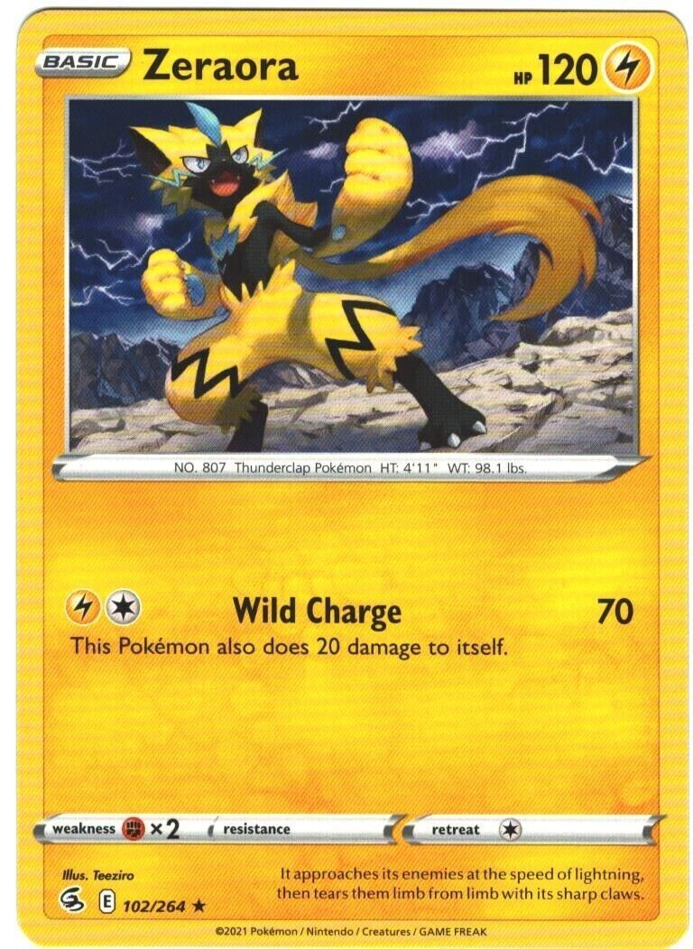Zeraora RARE Pokemon TCG Card TCG 102/264