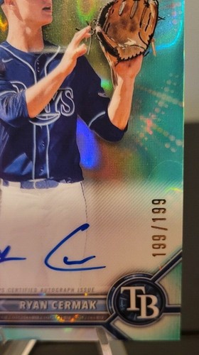 2022 Bowman Draft Ryan Cermak 1st Chrome Aqua Wave Refractor Auto Rays #d/199 - Picture 5 of 6