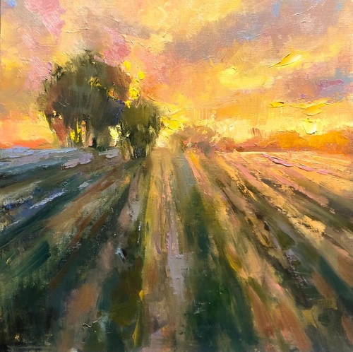 Fields of Gold Painting Original Sunset Fields impressionist Art - Picture 3 of 7
