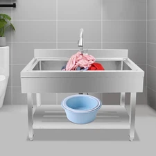 Stainless Steel Utility Sink Single Bowl Kitchen Sink w/ Faucet Commercial Sink