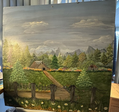 #ad Original Oil Painting Rural Landscape Barn And Fence $55.00