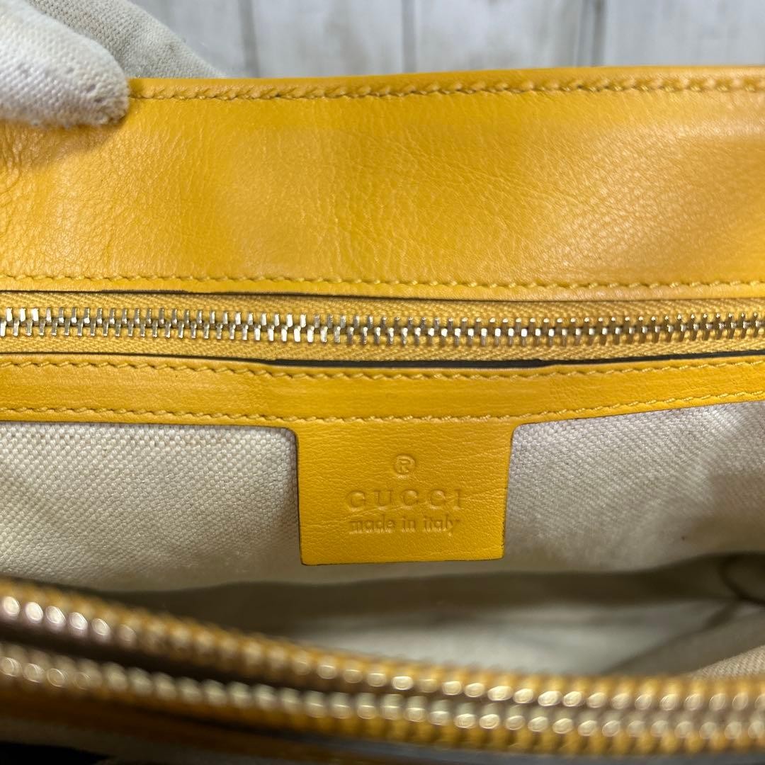 GUCCI Micro GG Patent Leather Tote Bag Yellow Authentic Vintage thumbnail 18