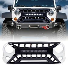 White Black Front Armor Grille Grill Woff-road Light For 07-18 Jeep Wrangler Jk