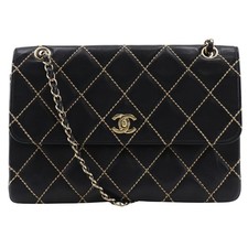 Chanel Wild Stitch Leather Shoulder Bag Women Black One Size