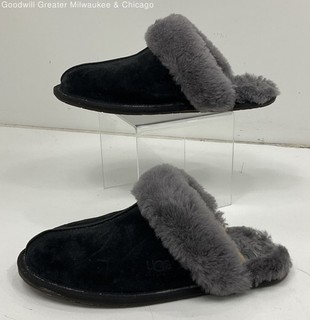 UGG Women Slippers Black Grey Suede Slip On 8