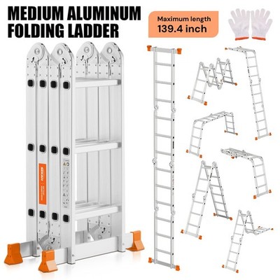 7-in-1 Aluminum Folding Ladder 139.4-186.6in Multi-Purpose 330lb Extension Step