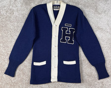 Vintage 1950's Varsity Sweater Cardigan Sz S Blue Wool School Uniform By Mac-Ben
