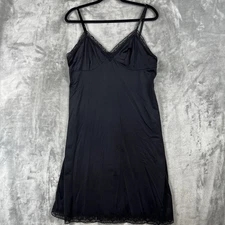 Vanity Fair Womens Size Large Lace Trim Satin Slip Dress Black Lingerie Nightie